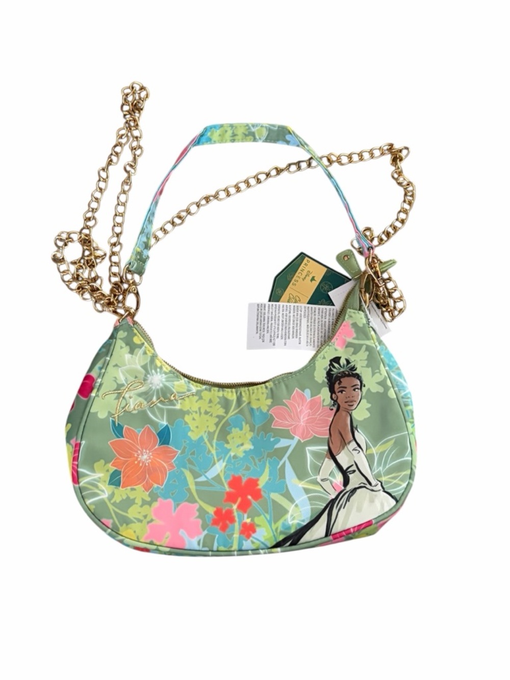 Disney Princess Tiana Floral Mini Shoulder Bag Gold Chain Strap NWT